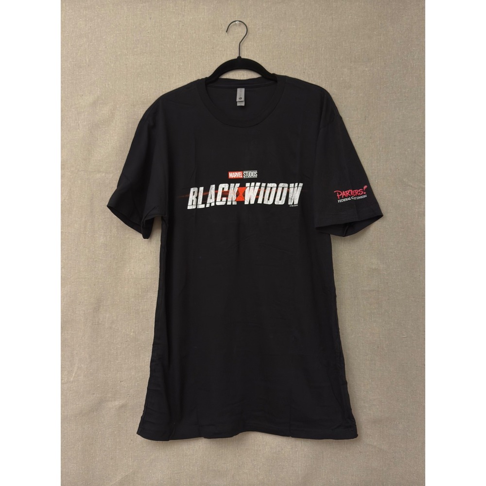 Marvel Studios Black Widow Movie Promo T-Shirt Mens Large Black Hourglass Logo